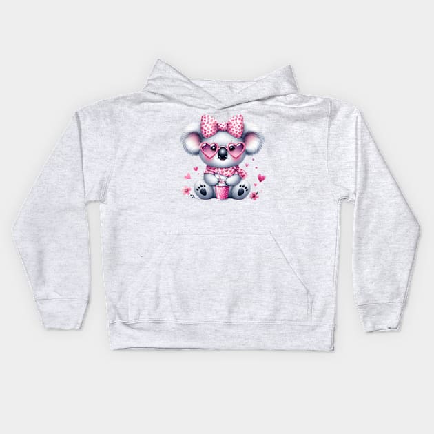 Valentine Koala Drinking Ice Cream Kids Hoodie by Chromatic Fusion Studio